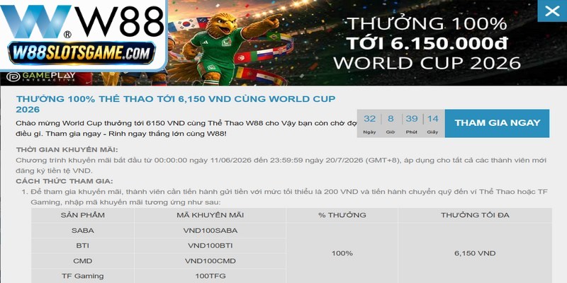 Khuyến mãi W88 dành cho thành viên mới đăng ký siêu bùng nổ