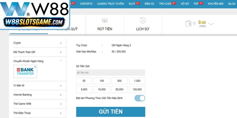 Các phương thức nạp tiền W88 phổ biến và an toàn nhất năm 2026